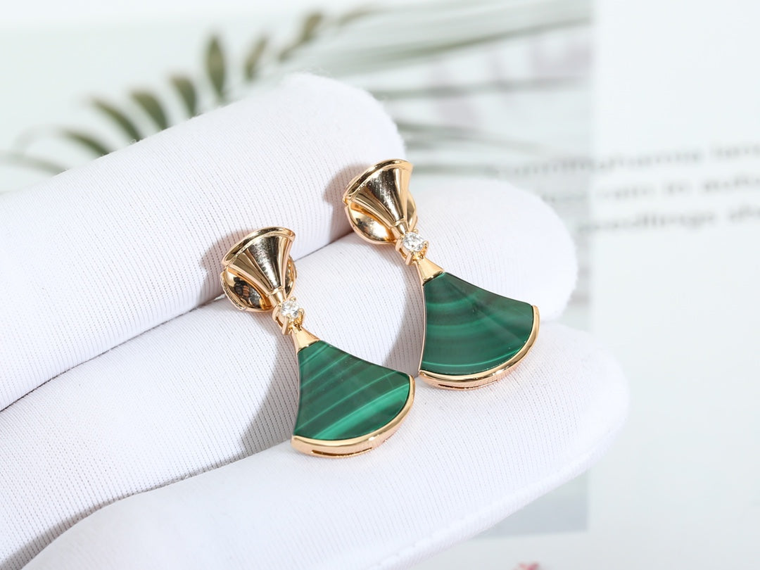 [OLIVIA]DREAM MALACHITE PINK GOLD EARRINGS