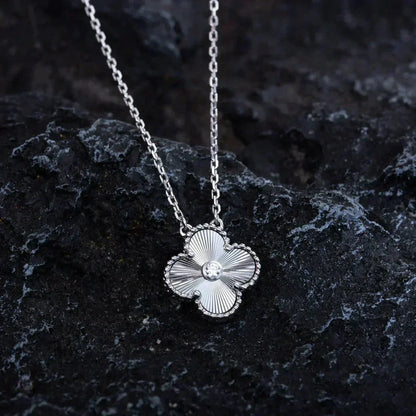 [Olivia Jewelry]CLOVER  15MM DIAMOND LASER NECKLACE SILVER