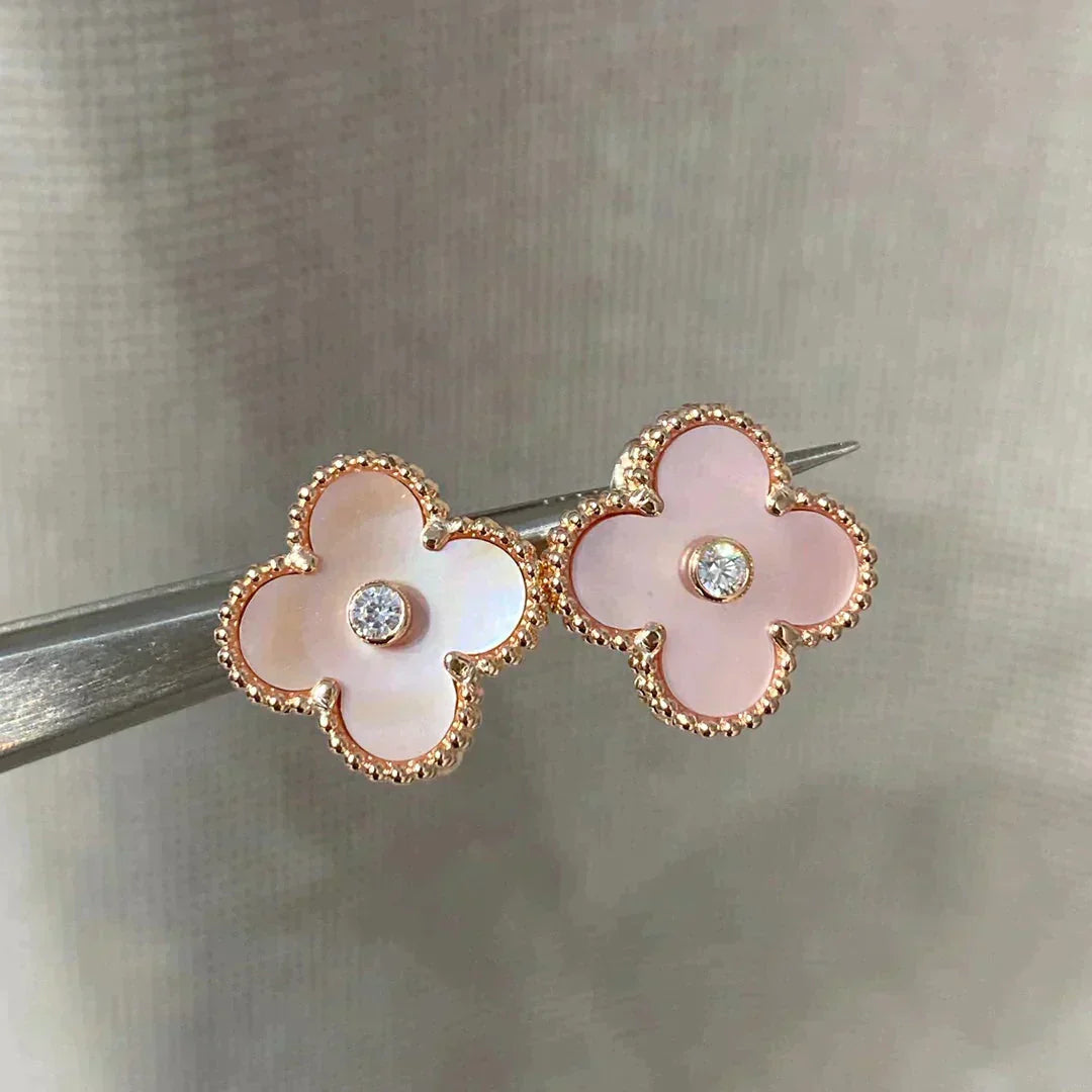 [Olivia Jewelry]CLOVER MEDIUM 1 MOTIFS  PINK MOP DIAMOND EARRINGS