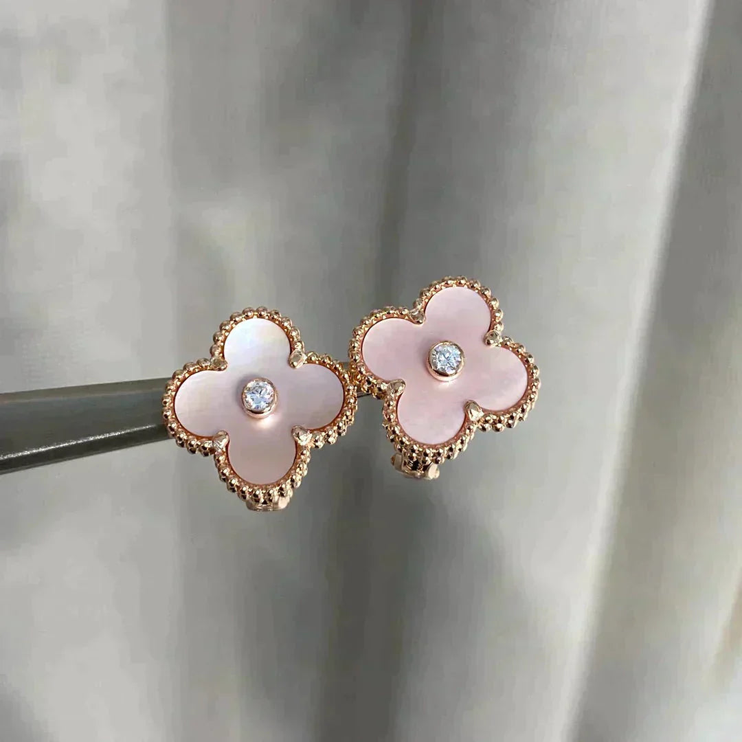 [Olivia Jewelry]CLOVER MEDIUM 1 MOTIFS  PINK MOP DIAMOND EARRINGS