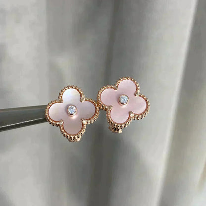 [Olivia Jewelry]CLOVER MEDIUM 1 MOTIFS  PINK MOP DIAMOND EARRINGS