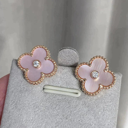 [Olivia Jewelry]CLOVER MEDIUM 1 MOTIFS  PINK MOP DIAMOND EARRINGS