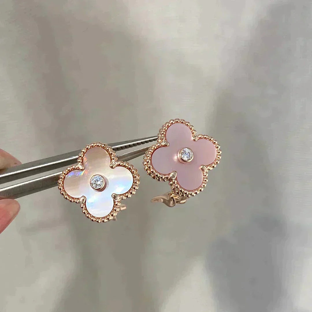 [Olivia Jewelry]CLOVER MEDIUM 1 MOTIFS  PINK MOP DIAMOND EARRINGS