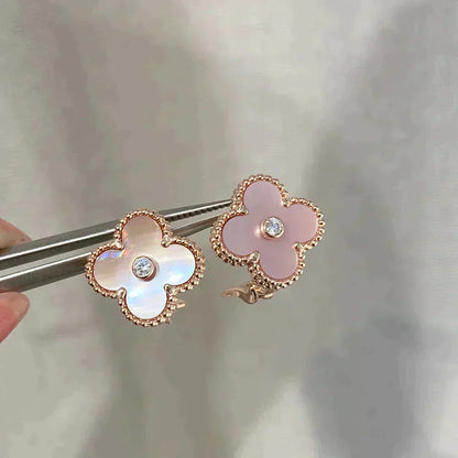 [Olivia Jewelry]CLOVER MEDIUM 1 MOTIFS  PINK MOP DIAMOND EARRINGS