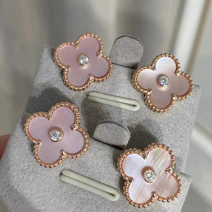 [Olivia Jewelry]CLOVER MEDIUM 1 MOTIFS  PINK MOP DIAMOND EARRINGS