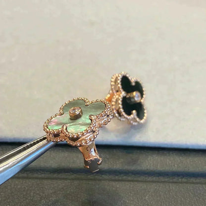 [Olivia Jewelry]CLOVER MEDIUM 1 MOTIFS GRAY MOP  DIAMOND EARRINGS