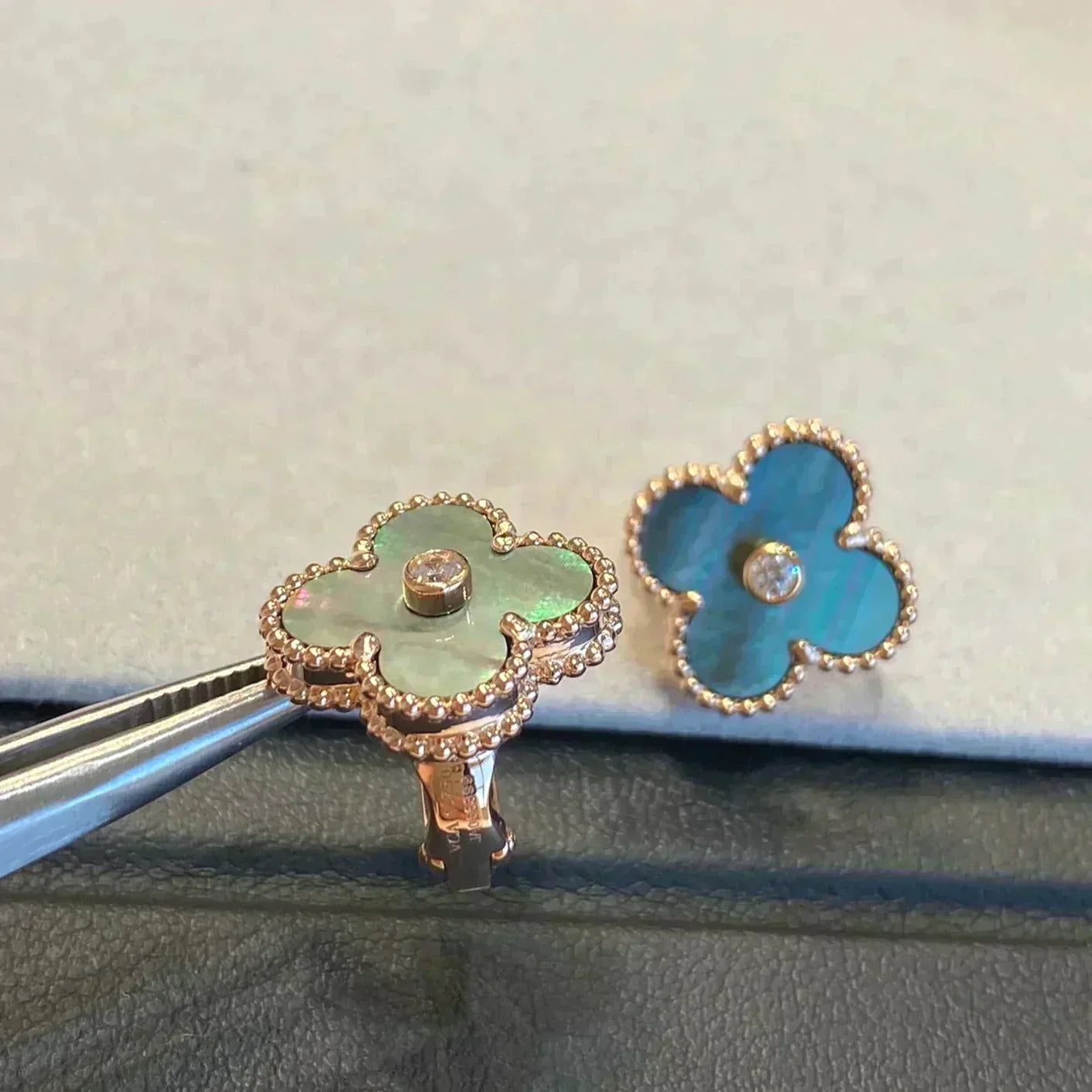 [Olivia Jewelry]CLOVER MEDIUM 1 MOTIFS GRAY MOP  DIAMOND EARRINGS