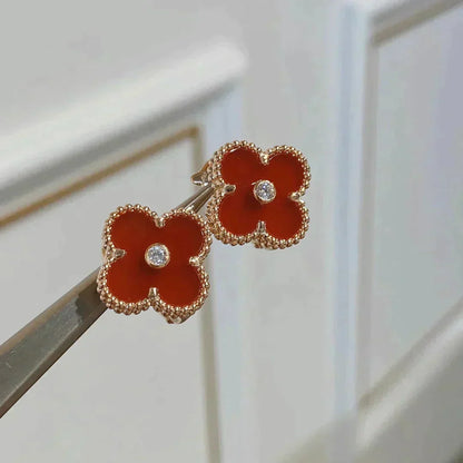 [Olivia Jewelry]CLOVER MEDIUM 1 MOTIFS CARNELIAN  DIAMOND earrings