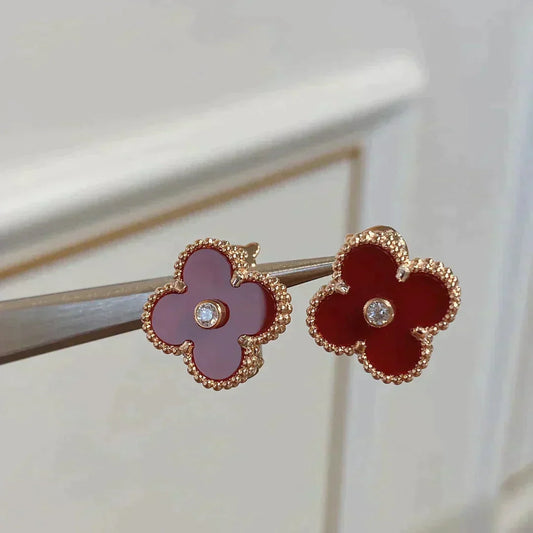 [Olivia Jewelry]CLOVER MEDIUM 1 MOTIFS CARNELIAN  DIAMOND earrings