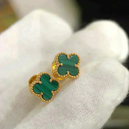 [Olivia Jewelry]CLOVER MINI 9.5MM MALACHITE  EARRINGS