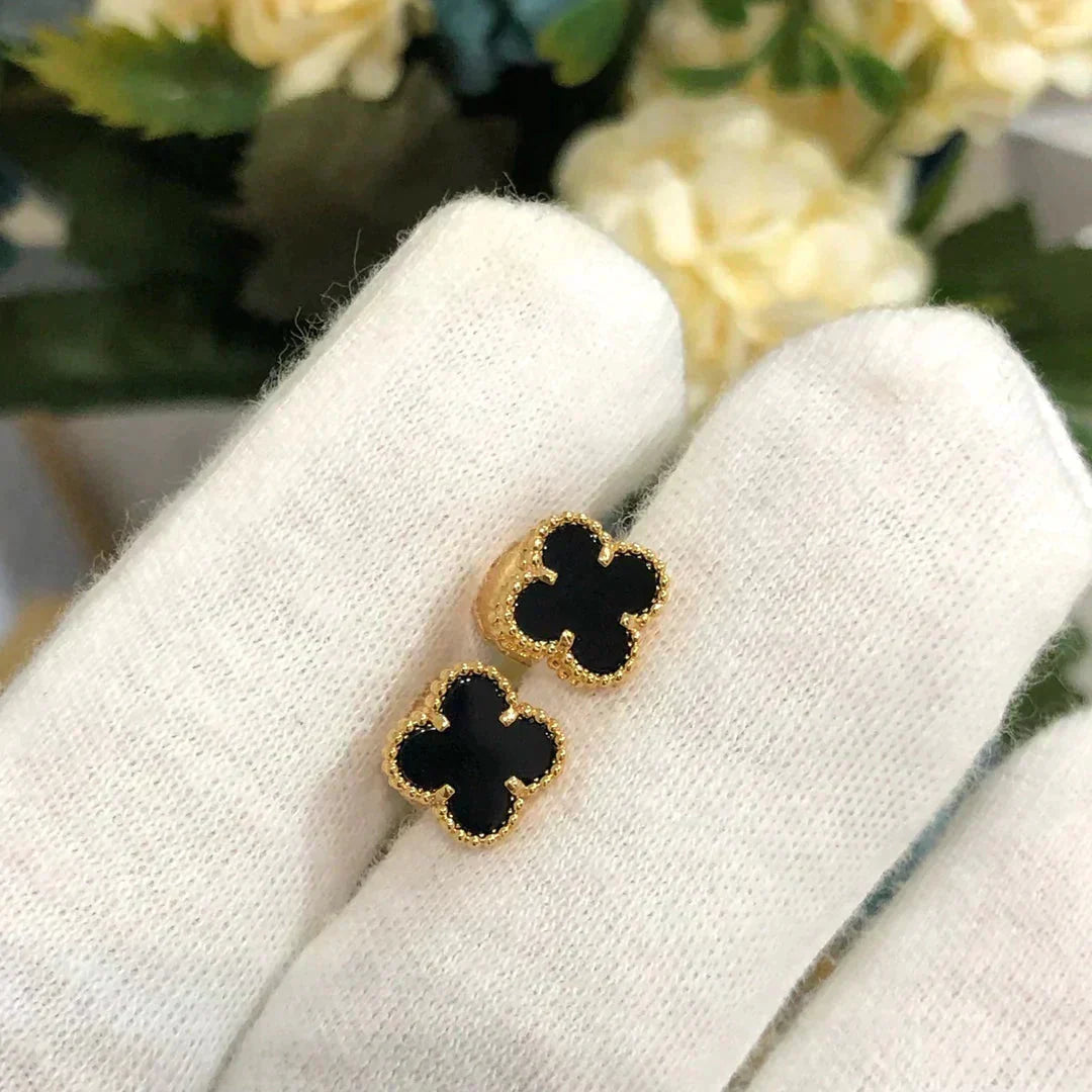[Olivia Jewelry]CLOVER MINI 9.5MM BLACK MOP EARRINGS