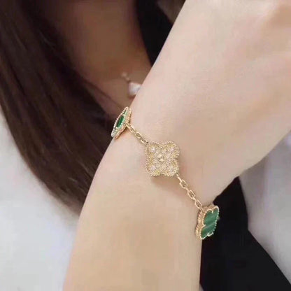 [Olivia JW]CLOVER  5 MOTIF MALACHITE DIAMOND BRACELET