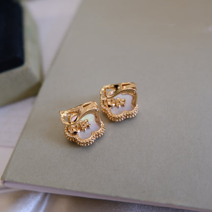 [Olivia Jewelry]LUCKY PINK GOLD WHITE MOP EARRINGS