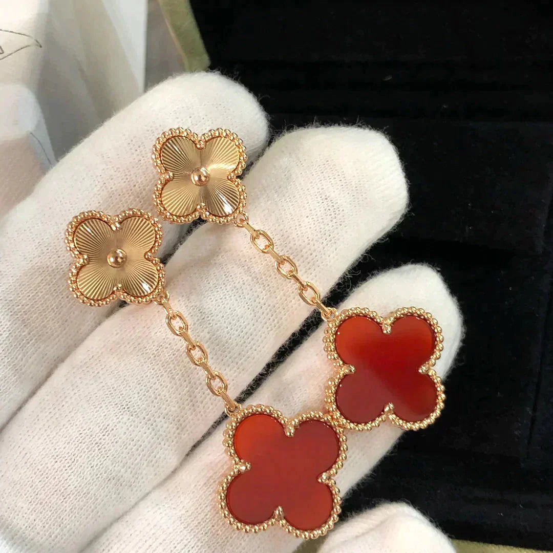 [Olivia Jewelry]CLOVER 2 MOTIF  LASER CARNELIAN EARRINGS