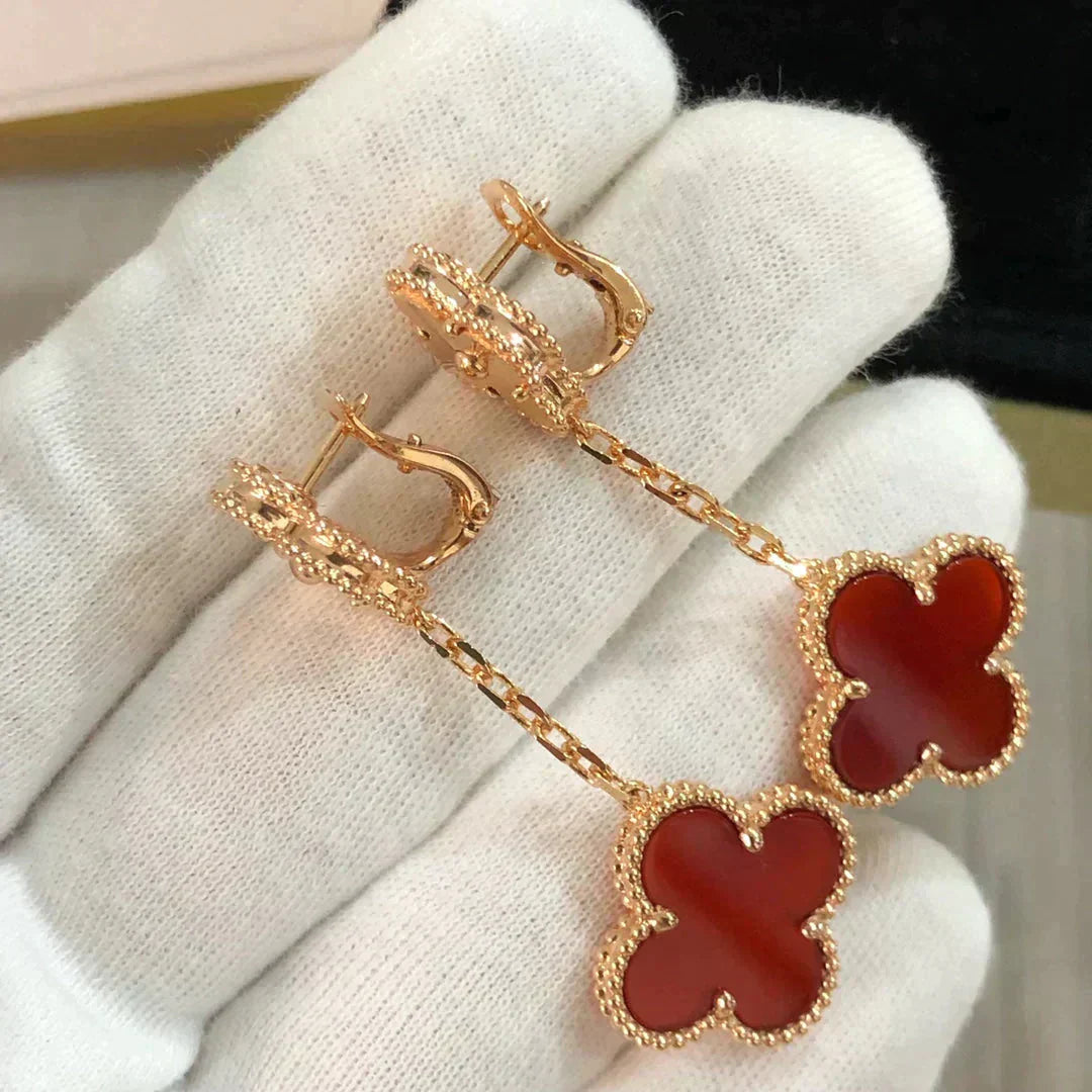 [Olivia Jewelry]CLOVER 2 MOTIF  LASER CARNELIAN EARRINGS