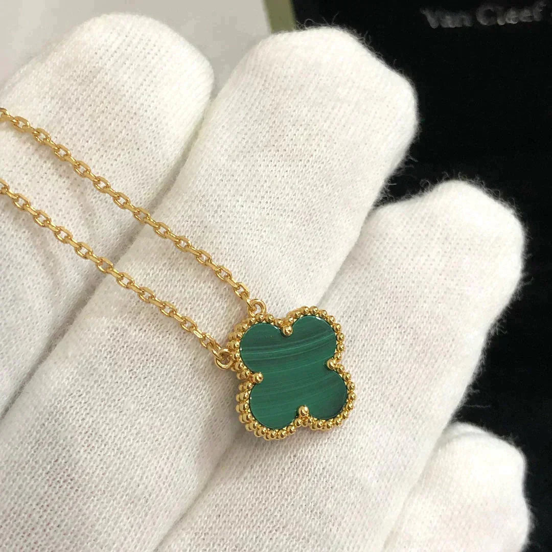 [Olivia Jewelry]CLOVER 15MM MALACHITE SINGLE FLOWER  NECKLACE