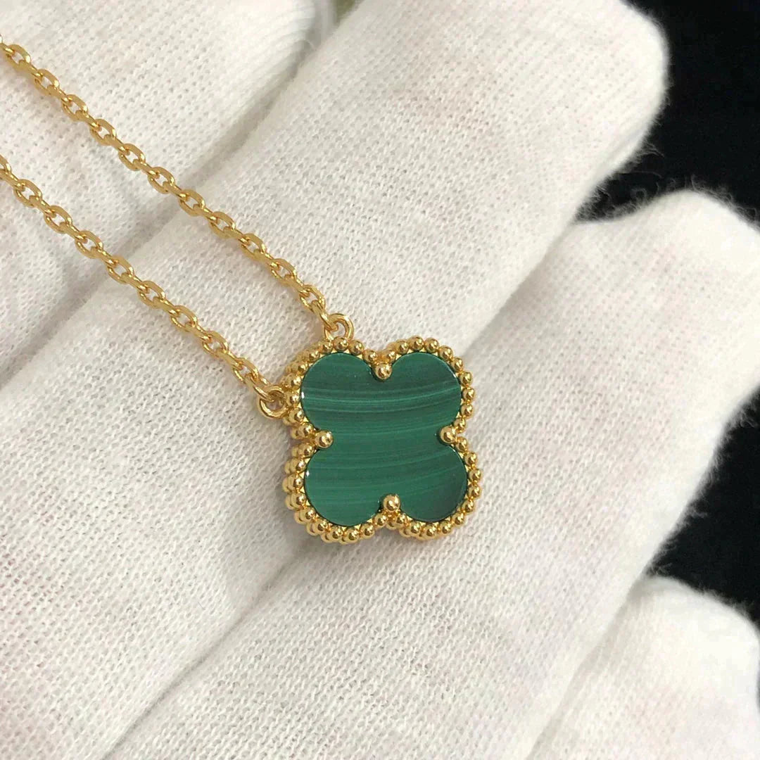 [Olivia Jewelry]CLOVER 15MM MALACHITE SINGLE FLOWER  NECKLACE