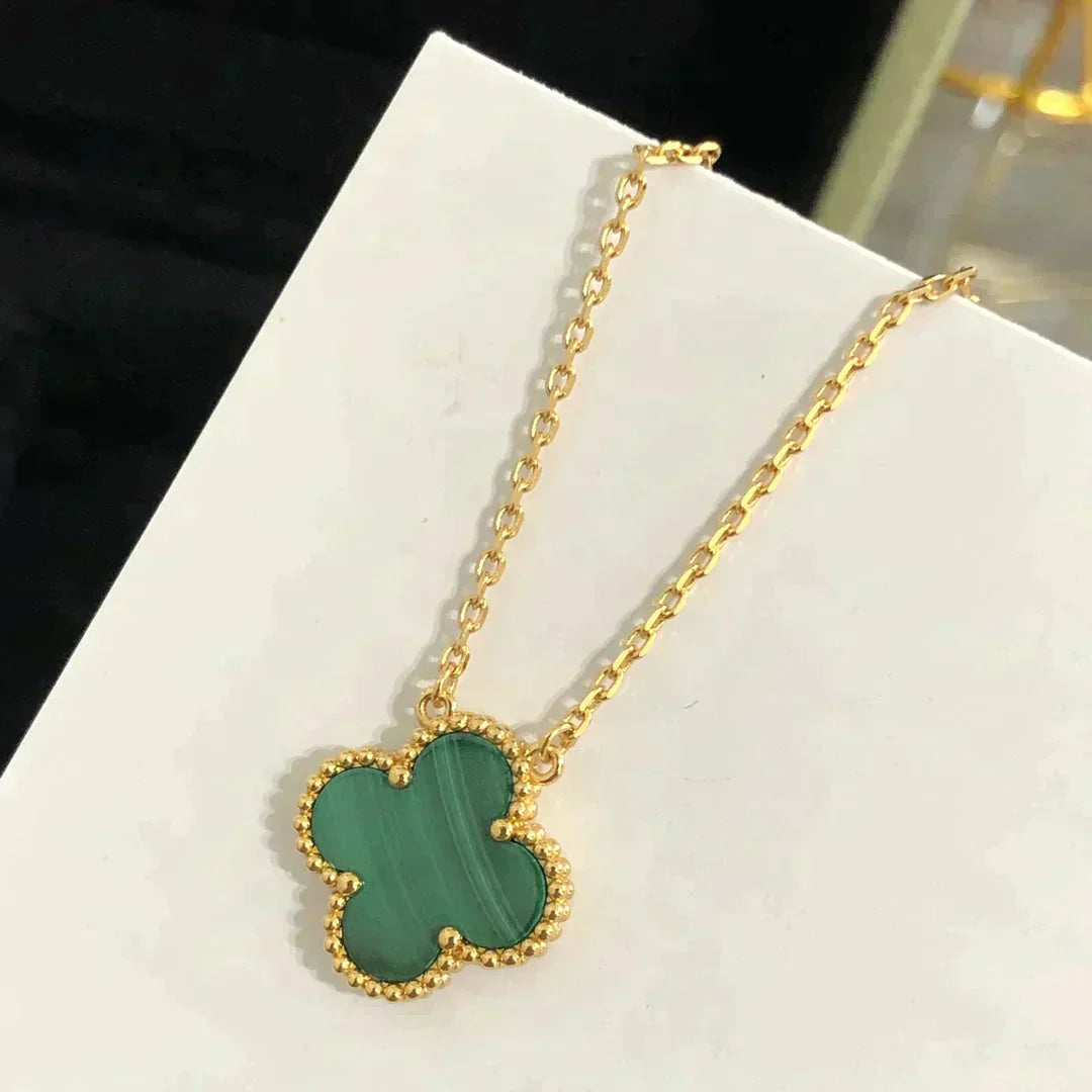 [Olivia Jewelry]CLOVER 15MM MALACHITE SINGLE FLOWER  NECKLACE