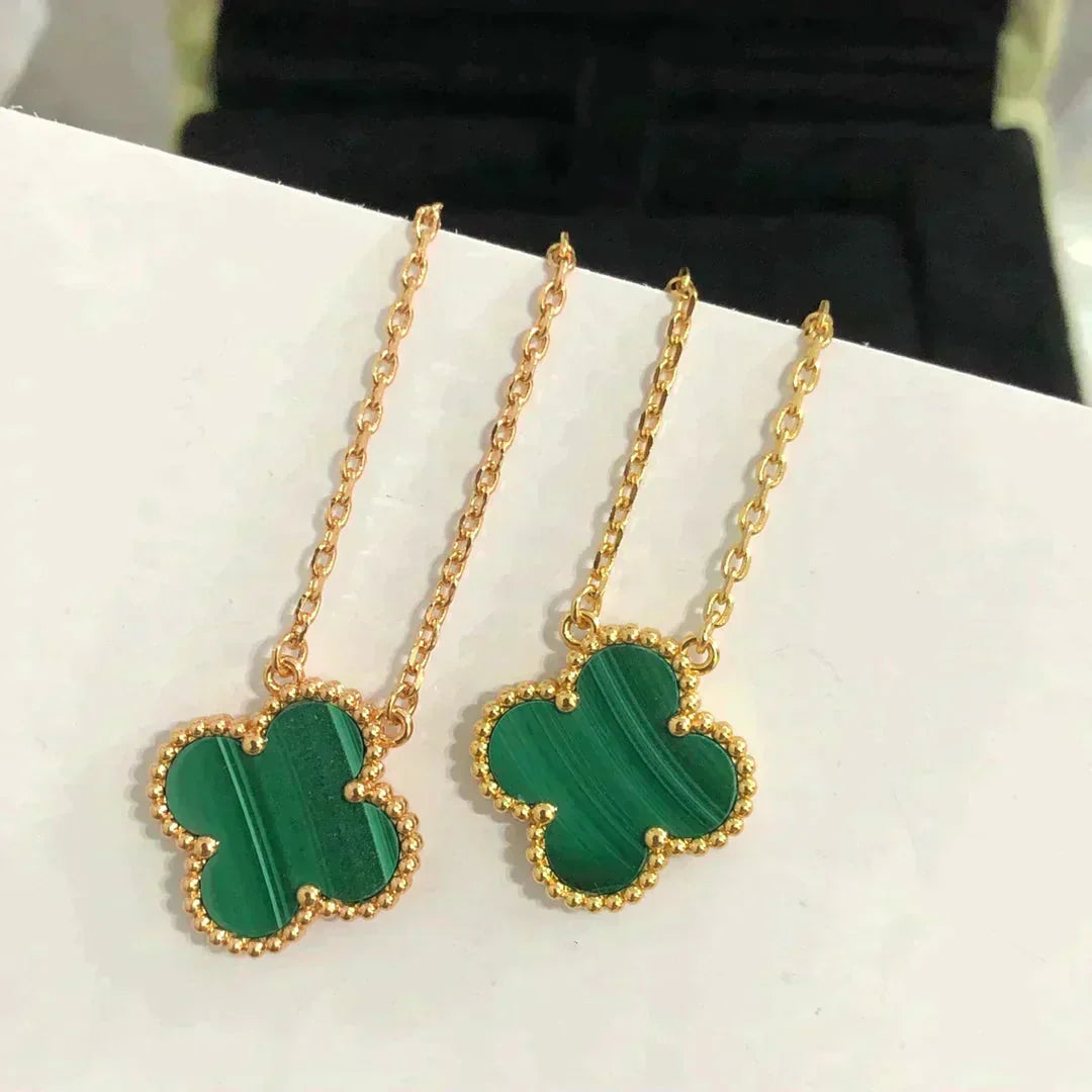 [Olivia Jewelry]CLOVER 15MM MALACHITE SINGLE FLOWER  NECKLACE