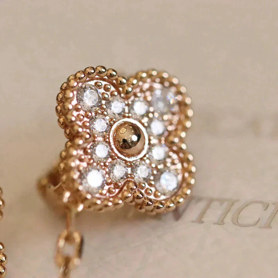 [Olivia Jewelry]CLOVER MEDIUM 1 MOTIFS FUll DIAMOND EARRINGS