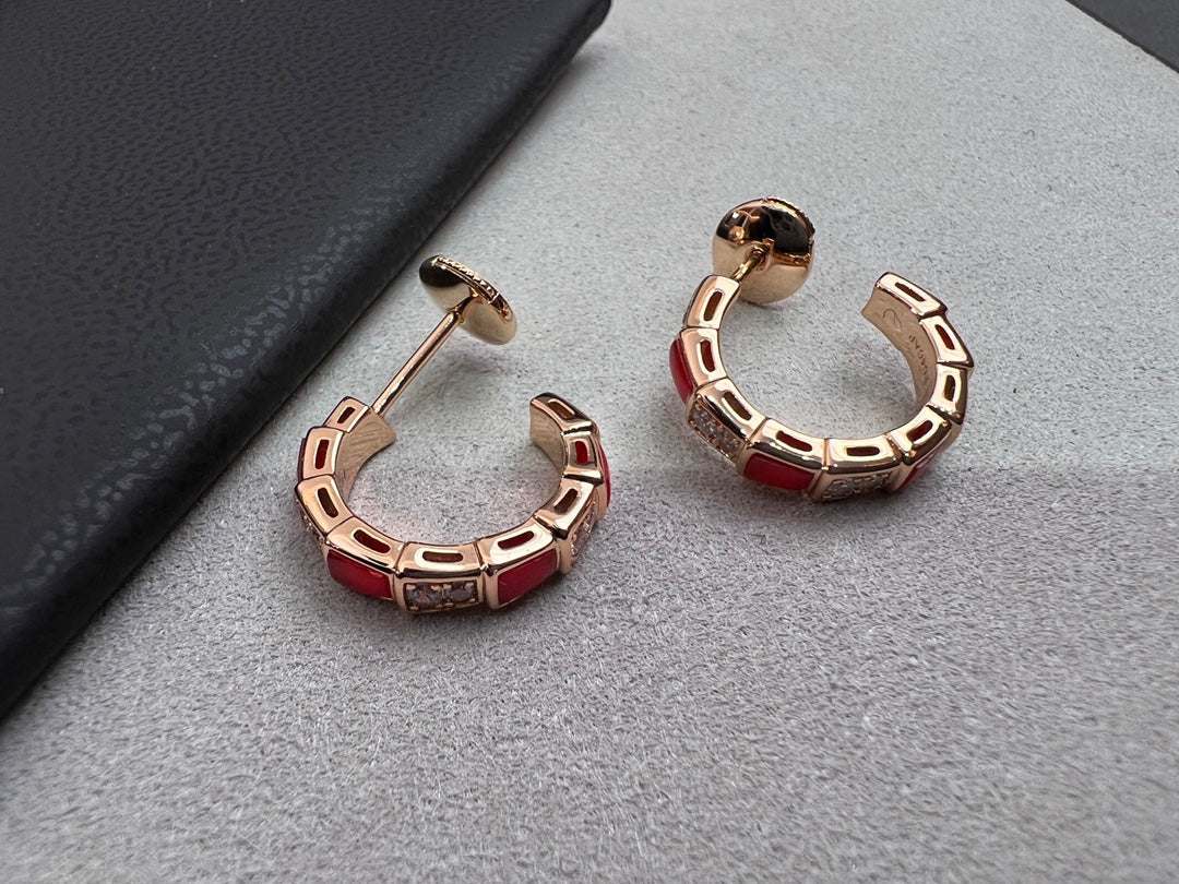 [OLIVIA]SERPENTI CARNELIAN PINK GOLD EARRINGS