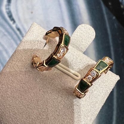 [OLIVIA]SERPENTI MALACHITE PINK GOLD EARRINGS