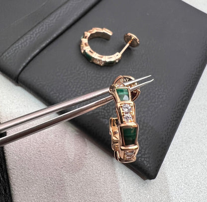 [OLIVIA]SERPENTI MALACHITE PINK GOLD EARRINGS