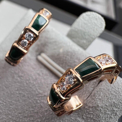 [OLIVIA]SERPENTI MALACHITE PINK GOLD EARRINGS