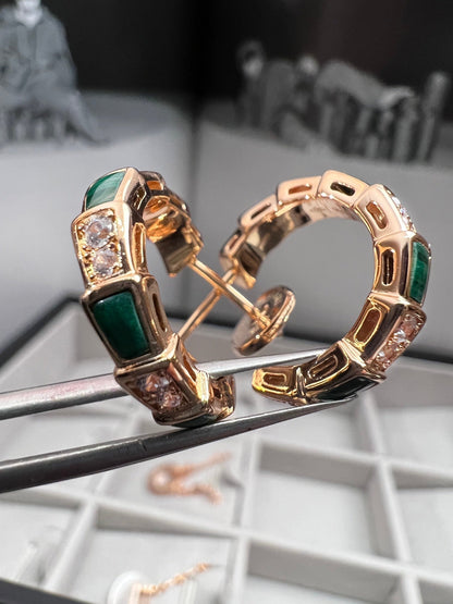 [OLIVIA]SERPENTI MALACHITE PINK GOLD EARRINGS