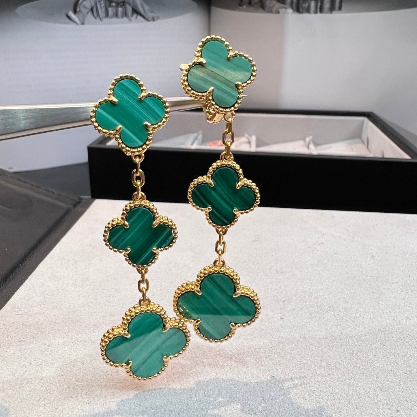 [Olivia Jewelry]CLOVER MALACHITE 3 MOTIFS GOLD