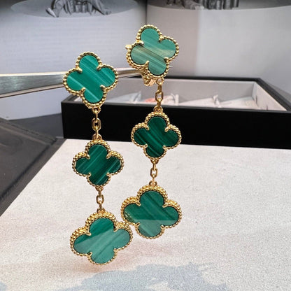 [Olivia Jewelry]CLOVER MALACHITE 3 MOTIFS GOLD
