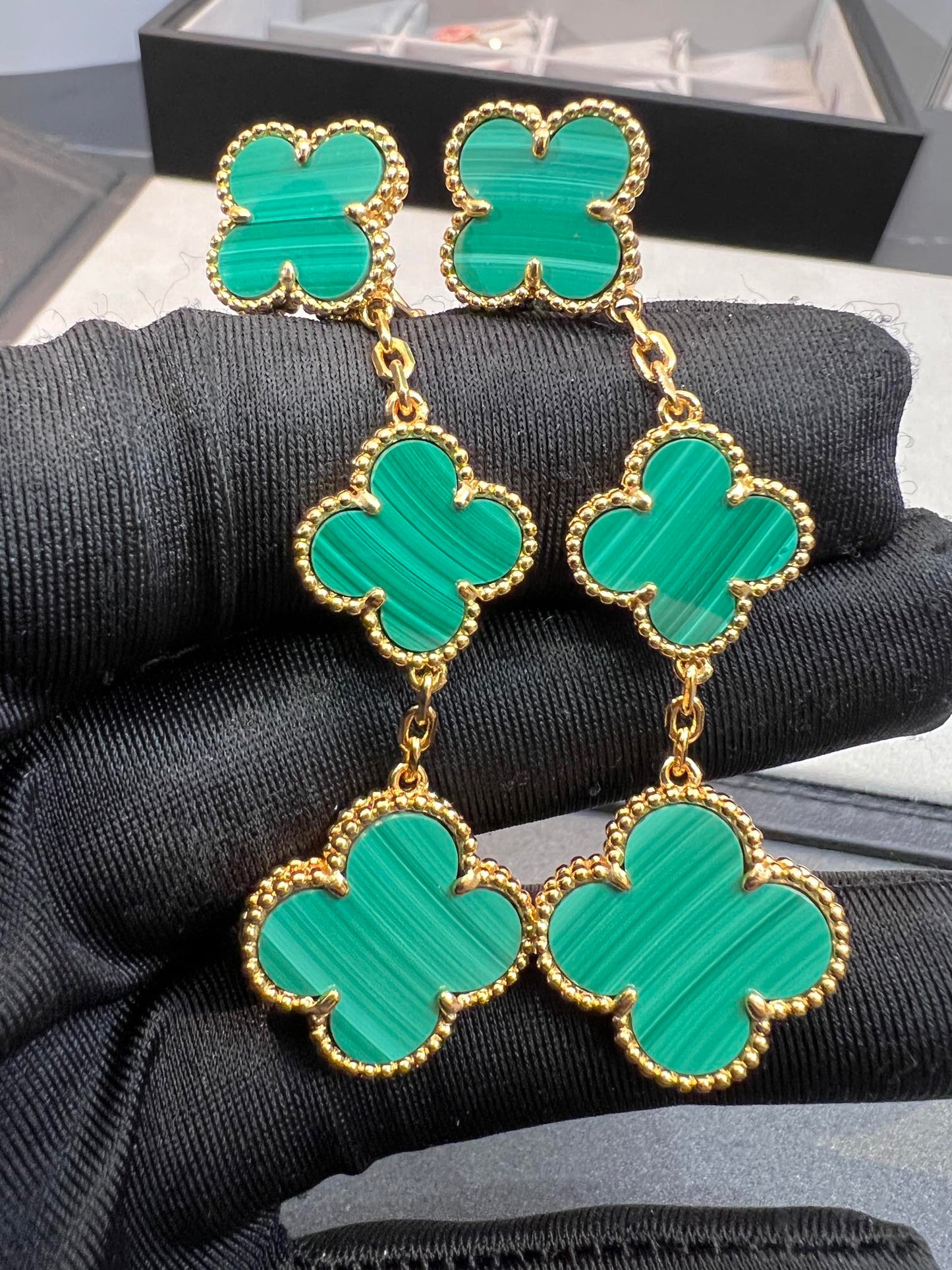 [Olivia Jewelry]CLOVER MALACHITE 3 MOTIFS GOLD