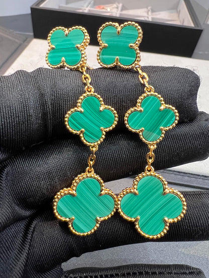 [Olivia Jewelry]CLOVER MALACHITE 3 MOTIFS GOLD