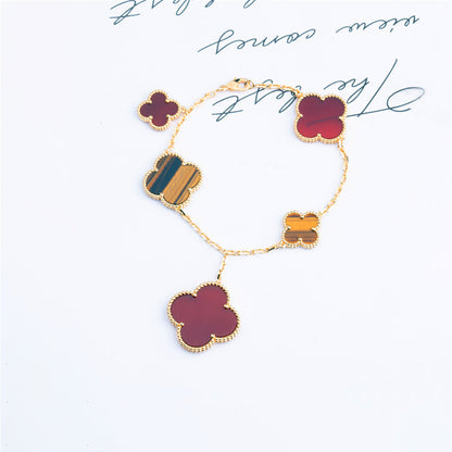 [Olivia Jewelry]CLOVER BRACELET 5 MOTIFS CARNELIAN TIGER EYE