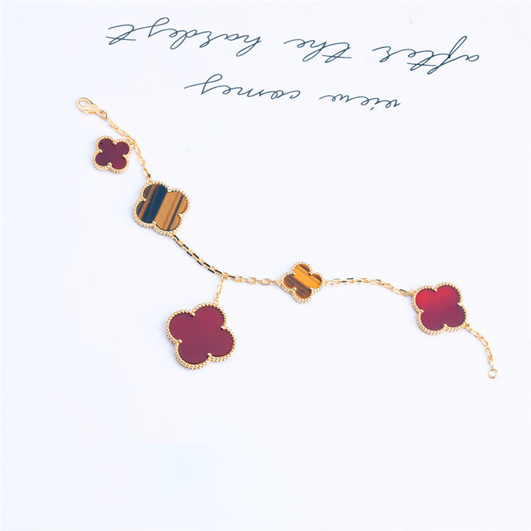 [Olivia Jewelry]CLOVER BRACELET 5 MOTIFS CARNELIAN TIGER EYE