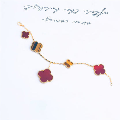 [Olivia Jewelry]CLOVER BRACELET 5 MOTIFS CARNELIAN TIGER EYE