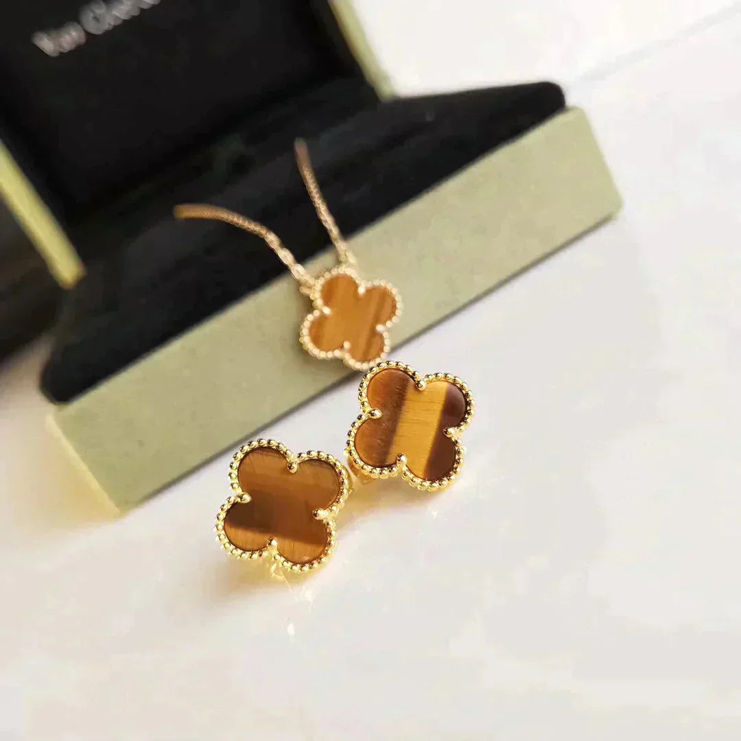 [Olivia Jewelry]CLOVER MEDIUM 1 MOTIFS TIGER EYE EARRINGS