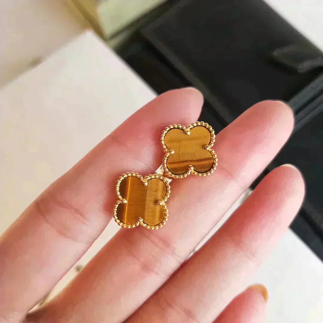 [Olivia Jewelry]CLOVER MEDIUM 1 MOTIFS TIGER EYE EARRINGS