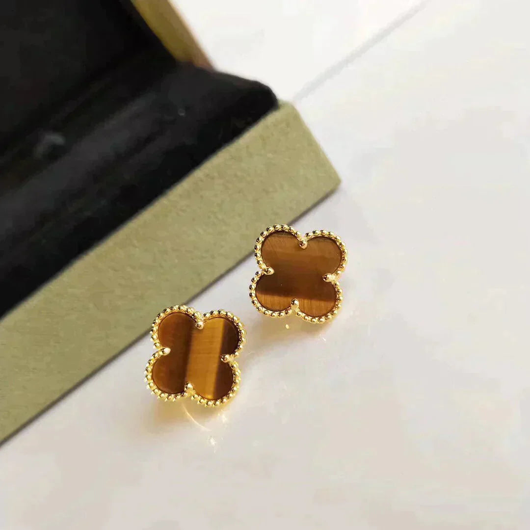 [Olivia Jewelry]CLOVER MEDIUM 1 MOTIFS TIGER EYE EARRINGS