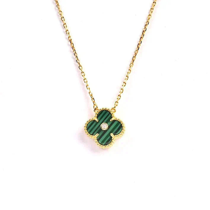 [Olivia Jewelry]CLOVER 15MM DIAMOND TURQUOISE NECKLACE