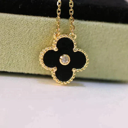 [Olivia Jewelry]CLOVER 15MM DIAMOND ONYX NECKLACE