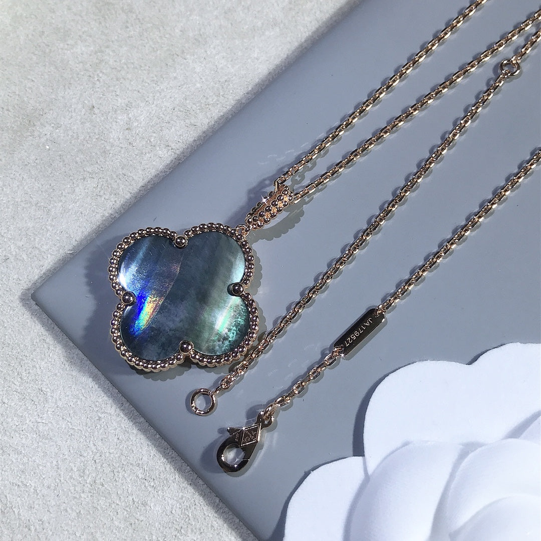 [Olivia Jewelry]CLOVER 25MM GOLD DARK MOP BIG CLOVER NECKLACE