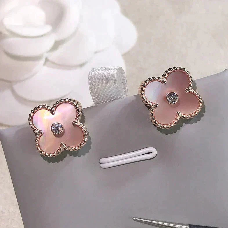 [Olivia Jewelry]CLOVER MEDIUM 1 MOTIFS  PINK MOP DIAMOND EARRINGS