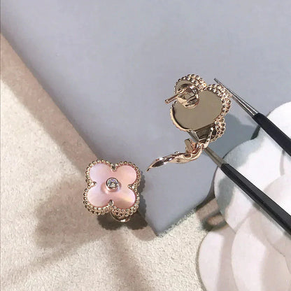 [Olivia Jewelry]CLOVER MEDIUM 1 MOTIFS  PINK MOP DIAMOND EARRINGS