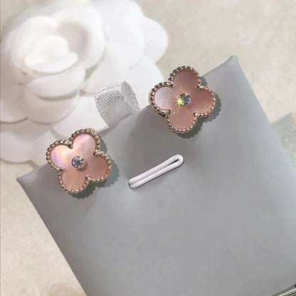 [Olivia Jewelry]CLOVER MEDIUM 1 MOTIFS  PINK MOP DIAMOND EARRINGS