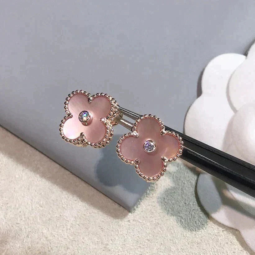 [Olivia Jewelry]CLOVER MEDIUM 1 MOTIFS  PINK MOP DIAMOND EARRINGS