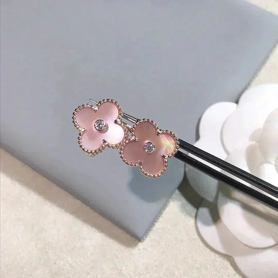 [Olivia Jewelry]CLOVER MEDIUM 1 MOTIFS  PINK MOP DIAMOND EARRINGS