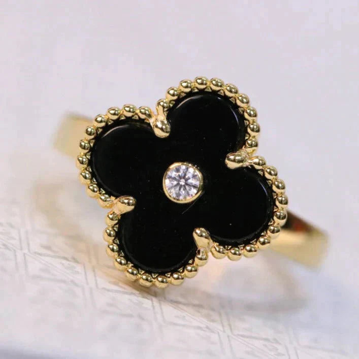 [Olivia Jewelry]CLOVER ONYX RING GOLD DIAMOND