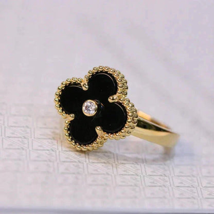 [Olivia Jewelry]CLOVER ONYX RING GOLD DIAMOND