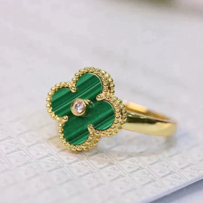 [Olivia Jewelry]CLOVER MALACHITE RING GOLD DIAMOND